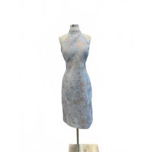 NEW JOHN PAUL ATAKER women's knee length halter gown in light blue